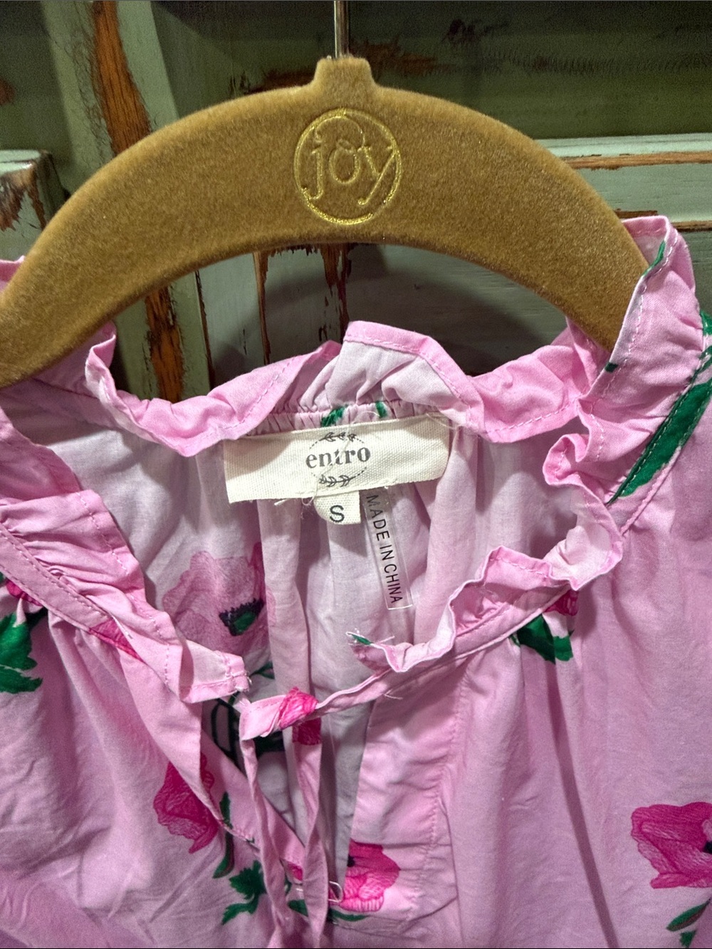 entro Pink Floral Puff-Sleeve Peasant Blouse - Picture 2 of 7